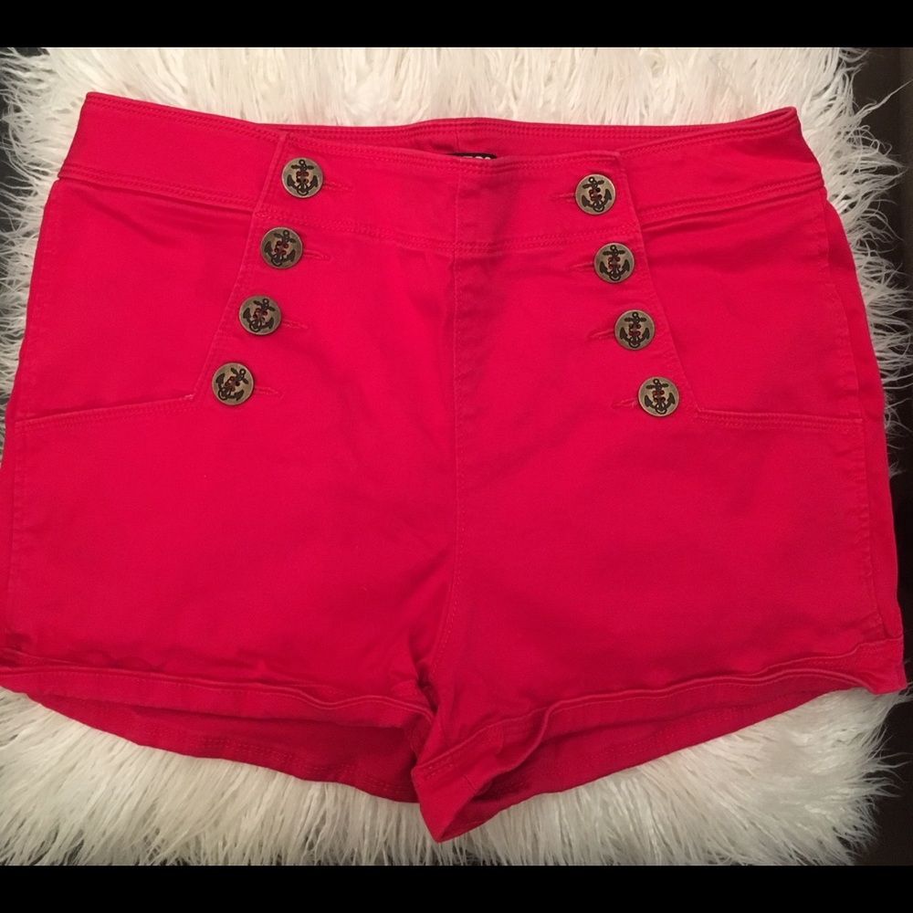 Red high-waisted shorts